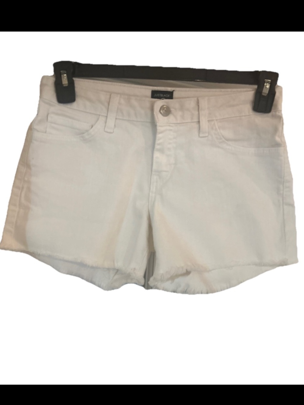 Just Black White Frayed Hem Denim Shorts